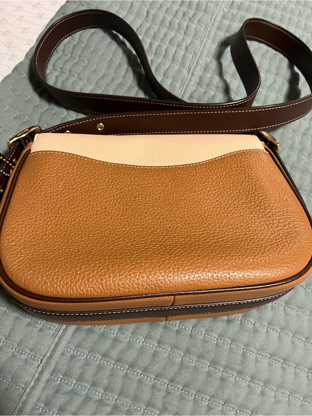 Coach Two-Tone Cream and Tan Suede & Leather Crossbody - Picture 8 of 16